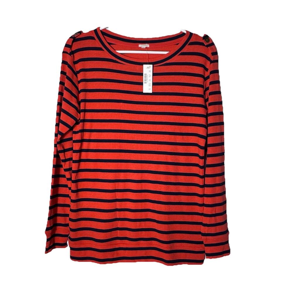 New J.Crew Orange Navy Striped Wool Rayon Long sleeve Shirt Top Sz XS NWT